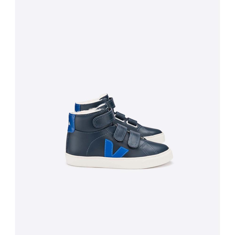 Veja ESPLAR MID FURED LEATHER Hoog Kinderen Blue/Navy | BE 691BEX